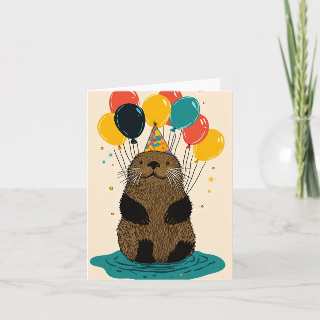 Birthday Otter mit Balloons Geburtstagskarte Karte (Vorderseite)