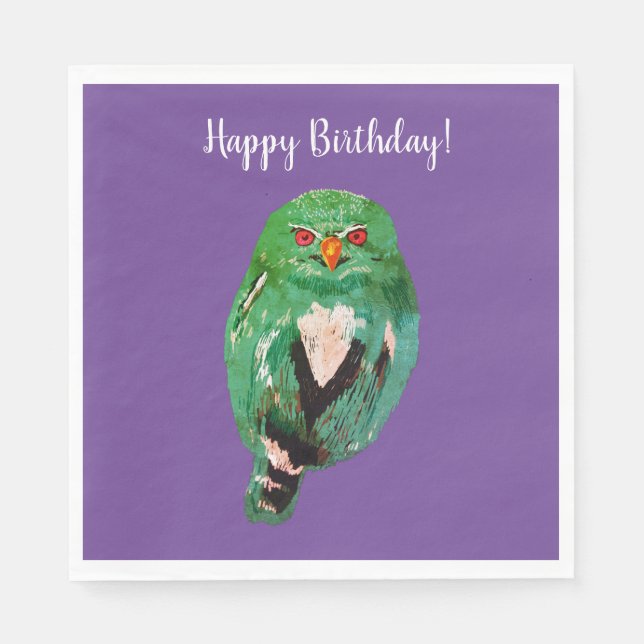 Birthday Owl Art Paper Napkin Serviette (Vorderseite)