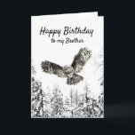 Birthday Owl Bird Watercolor Brother Karte<br><div class="desc">Watercolor Owl in flight striking with a winter of frosty snow-covered trees Forest Happy Birthday to my Brother</div>