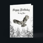 Birthday Owl Bird Watercolor Son Karte<br><div class="desc">Aquarell Im Flug auffallend mit einem Winter von frostigen schneebedeckten Bäumen Wald Frohe Geburtstag zu meinem Sohn</div>