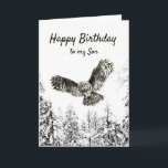 Birthday Owl Bird Watercolor Son Karte<br><div class="desc">Aquarell Im Flug auffallend mit einem Winter von frostigen schneebedeckten Bäumen Wald Frohe Geburtstag zu meinem Sohn</div>