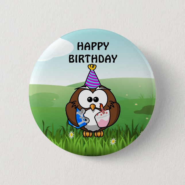 Birthday Owl Button (Vorderseite)