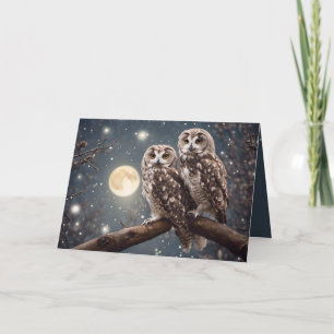 Birthday Owls mit Vollmond Karte