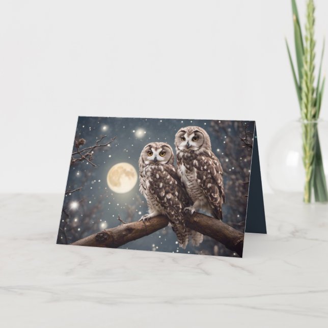 Birthday Owls mit Vollmond Karte (Vorderseite)