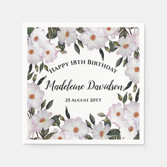 Birthday Pale Pink White Roses Kleider Design Serviette (Vorderseite)