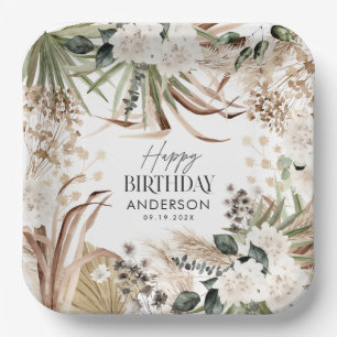 Birthday Pampas eucalyptus modern boho Party Pappteller