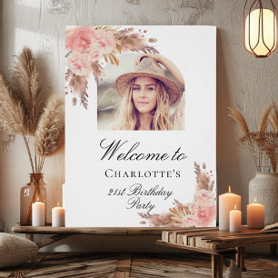 Birthday Pampas Gras Blush Rose Gold Bogen Foto Poster