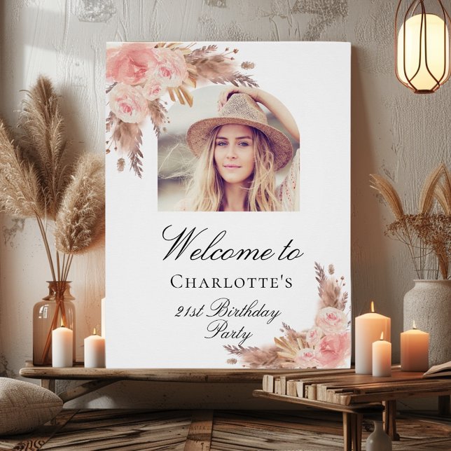 Birthday Pampas Gras Blush Rose Gold Bogen Foto Poster (Von Creator hochgeladen)