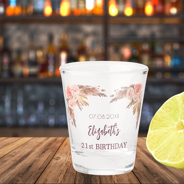 Birthday Pampas Gras rot Rosa Blume Name Schnapsglas (Von Creator hochgeladen)
