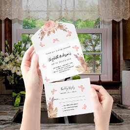 Birthday Pampas Rose Goldschmetterling Blumengeste All In One Einladung