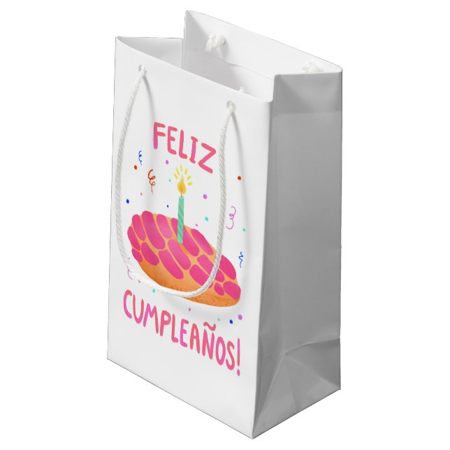 Birthday Pan Dulce Concha Bilingual Kleine Geschenktüte (Rückseite Schrägansicht)