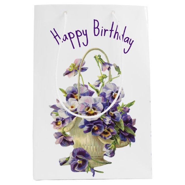 Birthday Pansy Basket Mittlere Geschenktüte (Vorderseite)