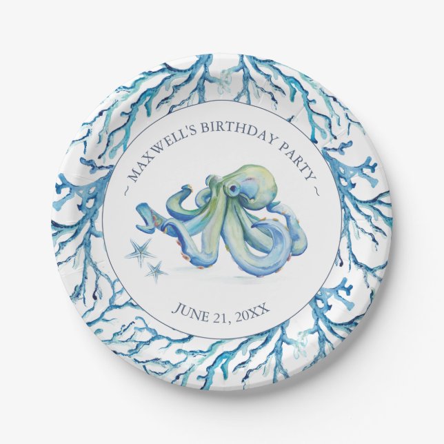 Birthday Paper Plate Boy Blue unter dem Meer Pappteller (Vorderseite)