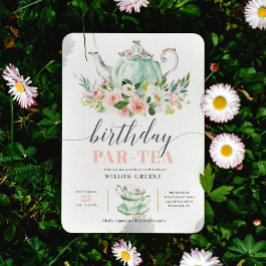 Birthday Par-tea Tee Party Girl Birthday Party Einladung