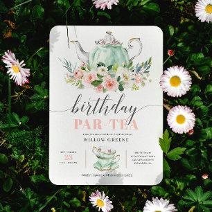 Birthday Par-tea Tee Party Girl Birthday Party Einladung
