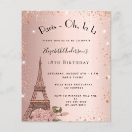 Birthday Paris Rose gold Eiffel Einladung zum Budg Flyer