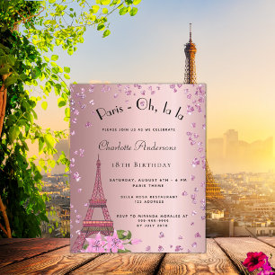 Birthday Paris rot pink Eiffel Einladung zum Budge Flyer