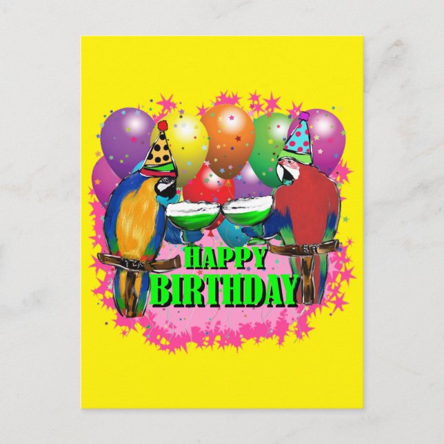 BIRTHDAY PARROTS POSTKARTE (Vorderseite)