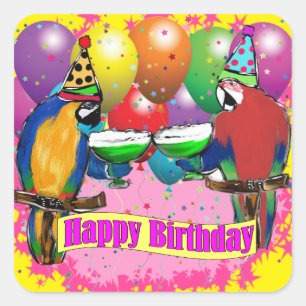 BIRTHDAY PARROTS QUADRATISCHER AUFKLEBER