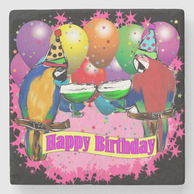 BIRTHDAY PARROTS STEINUNTERSETZER (Vorderseite)