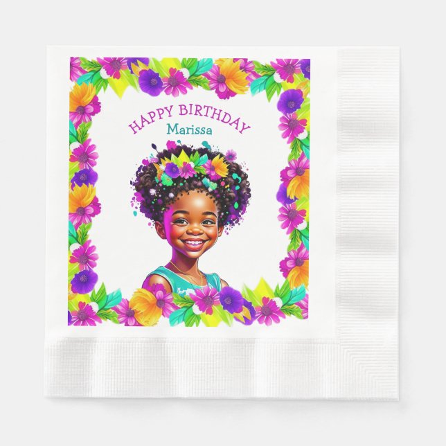 Birthday Party Afroamerikanisches Mädchen Personal Serviette (Vorderseite)