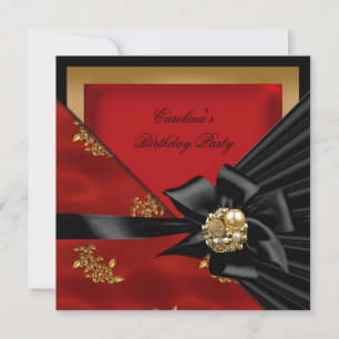Birthday Party Asian Red Gold Black Bow Einladung