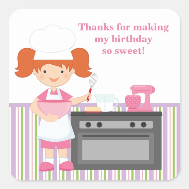 Birthday Party Aufkleber Rotes Haar backen (Vorderseite)