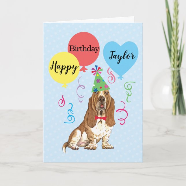 Birthday Party Ballons Basset Hound Karte (Vorderseite)