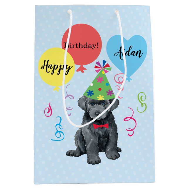 Birthday Party Balloons Bouvier des Flandres Mittlere Geschenktüte (Vorderseite)