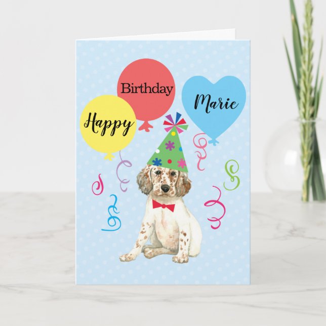 Birthday Party Balloons English Setter Card Karte (Vorderseite)