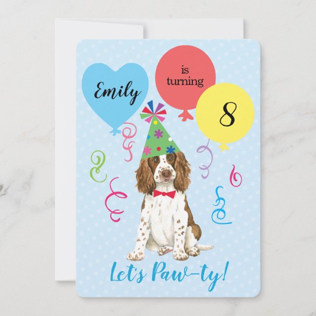 Birthday Party Balloons English Springer Spaniel Einladung (Vorderseite)