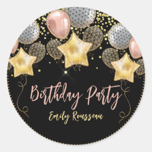 Birthday Party Balloons Gold Glitzer Ballon Black Runder Aufkleber
