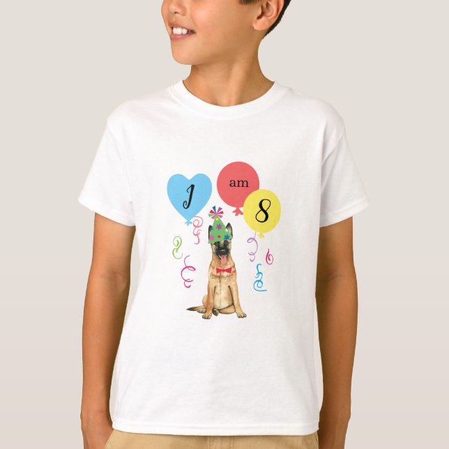 Birthday Party Balloons Malinois T-Shirt (Vorderseite)