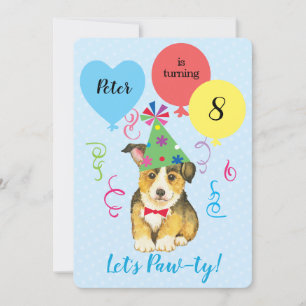Birthday Party Balloons Pembroke Welsh Corgi Einladung