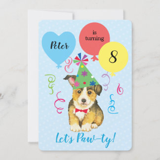 Birthday Party Balloons Pembroke Welsh Corgi Einladung