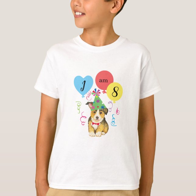 Birthday Party Balloons Pembroke Welsh Corgi T-Shirt (Vorderseite)