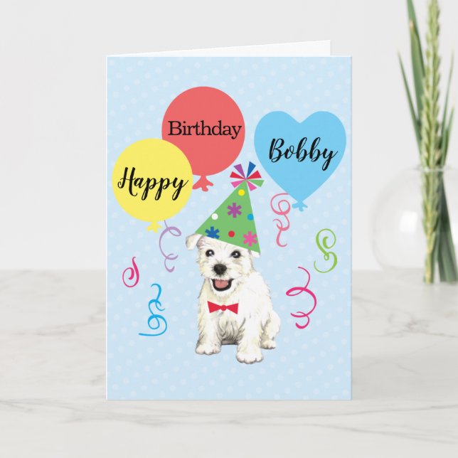Birthday Party Balloons Westie Card Karte (Vorderseite)