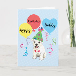 Birthday Party Balloons Westie Card Karte