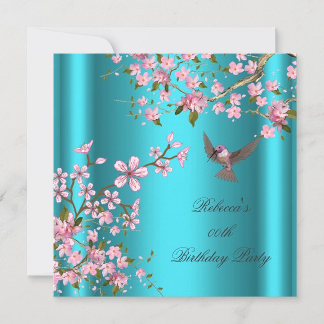Birthday Party Bird (Asiatischer Aquamariner Rosa  Einladung (Vorderseite)