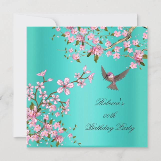 Birthday Party Bird (Asiatischer Aquamariner Rosa  Einladung (Vorderseite)