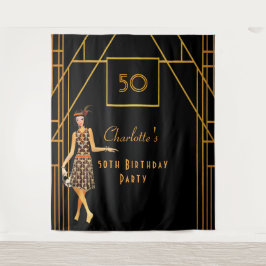 Birthday Party Black Gold 1920er Kunst Deko Retro Wandteppich