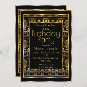 Birthday Party Black Gold Art Deco Vintag 1930 Einladung