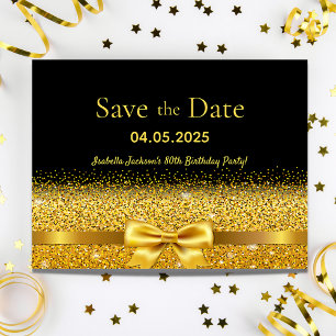 Birthday party black gold bow save the date postkarte