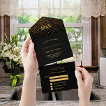 Birthday Party Black Gold Confetti UAWG All In One Einladung<br><div class="desc">Klassischer schwarzer Hintergrund,  goldene Konfetti und Text. Personalisieren Sie Ihre Daten und fügen Sie sie hinzu.</div>