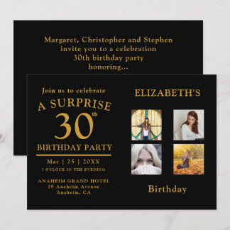 Birthday Party Black Gold Foto Collage Einladung