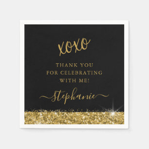 Birthday Party Black Gold Glitzer Confetti Serviette