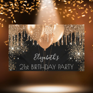 Birthday Party Black Gold Glitzer Name willkommen Banner