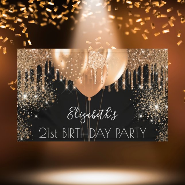 Birthday Party Black Gold Glitzer Name willkommen Banner (Von Creator hochgeladen)