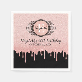 Birthday Party Black Rose Gold Drilling Glitzer Serviette