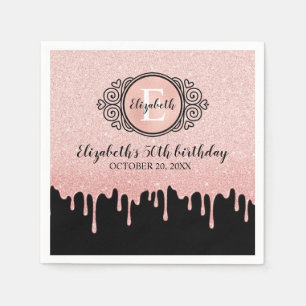 Birthday Party Black Rose Gold Drilling Glitzer Serviette